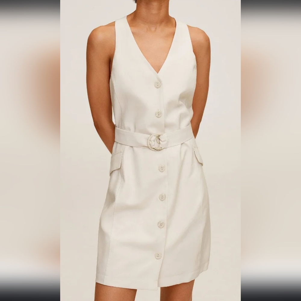 Mango belt dress, cream, size 4
